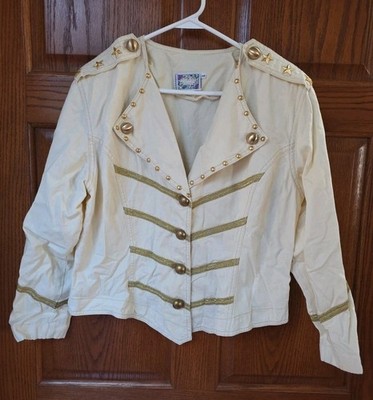 Monique Fashions VTG 80s Embellished Womens Cream Denim Jacket Sz 12