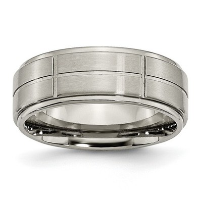 Herren 8 mm Satin Titan gerillt poliert geriffelter Rand Ehering Ring