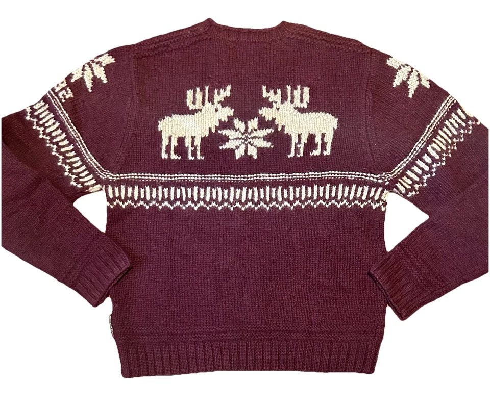 VTG Abercrombie & Fitch Sweater Mens Sz XL Wool Handknit Moose Fair Isle Thick - Image 3 of 4