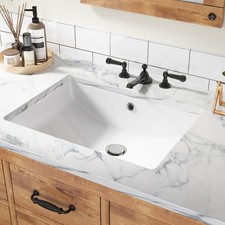 Undermount Bathroom Sink White Fireclay Ceramic Rectangular Vessel Bowl Vanity