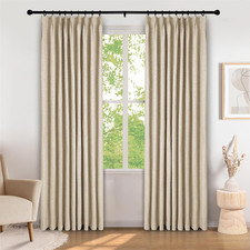 100 Blackout Curtains 84" Long, Sand Beige, Pinch Pleated Drapes