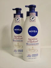 2x Nivea Lotion Sensitive Radiant Body Hand Unscented Set Lot 16.9 oz NEW