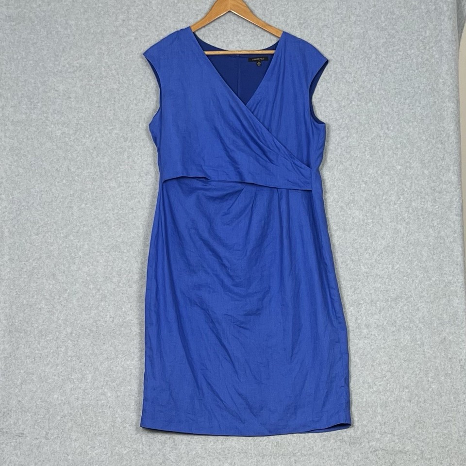 Marco Polo Linen Dress Womens 12 M Blue Crossover V Neck Wrap Sleeveless Classic