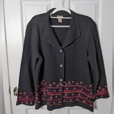 Vintage Lambs Wool Embellished Black Button Cardigan from Sigrid Olsen Size PM