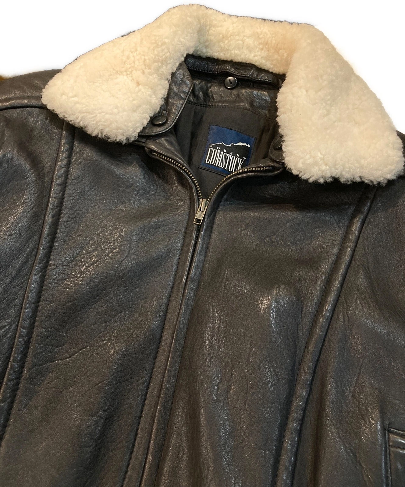 Robert Comstock Boa Collar Leather Jacket Men's Size S Black image 3