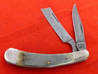 Cuchillo de afeitar Parker Edwards EE. UU. 4 1/8" cerrado 1987 ABCA Damascus LTD hueso