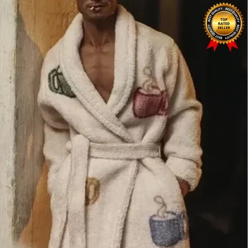 Men's Tyler Durden Shawl Collar Bathrobe Soft Terry Towel Coat, Cup Style Robe - product listing photo