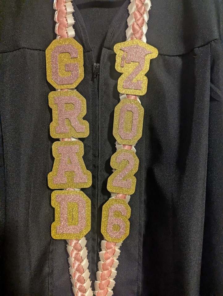 2026 Graduation Ribbon lei pinback Button rose pink and ivory | eBay