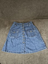 Vintage Woolworths Denim Jean Button Front Skirt Cotton 34, 24 Waist 90s Y2K