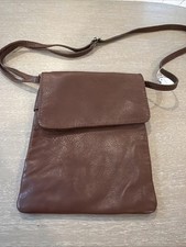 Vera Pelle Italian Brown Leather Top Stitch Small Crossbody Bag