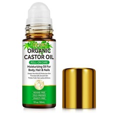 Castor Oil Roll On for Belly, Face, Under Eyes, Body Skin and Hair - 100 Pure H