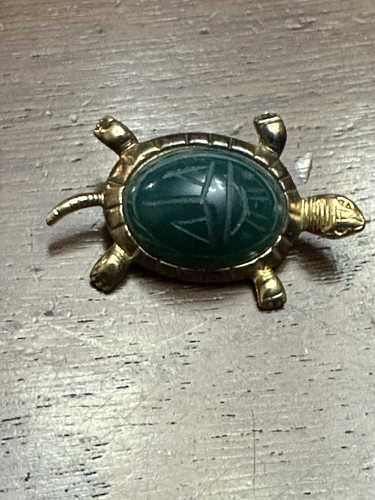 VTG WELLS STERLING SILVER CHRYSOPRASE SCARAB PIN TURTLE