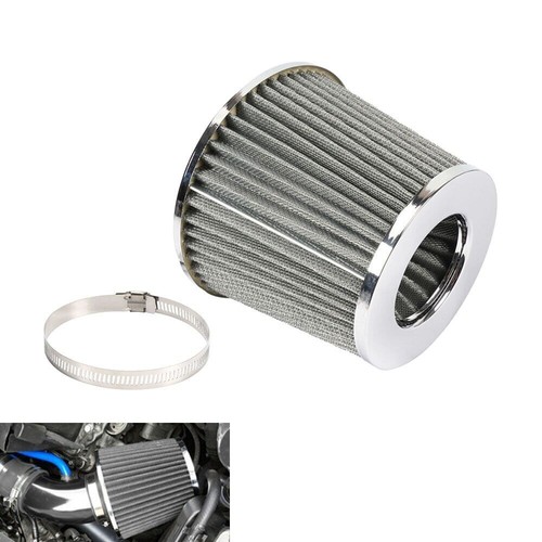 Silver 3"/76mm High Flow Inlet Cold Air Intake Cone Replacement Dry Air Filter - Picture 2 of 16