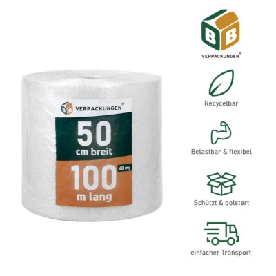 BB-VERPACKUNGEN® 2x Luftpolsterfolie 0,5 x 100m starke Typ 60 Folie Blisterfolie Polsterfolie neu