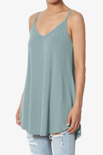 TheMogan Women's Scoop V Neck Stretch Draped Jersey Flared Camisole Tunic Top - Picture 101 of 302