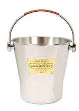 Secchiello ghiaccio Laurent Perrier acciaio inox e manico in cuoio. h 21 cm