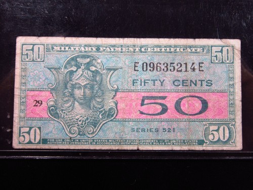 USA MPC Series 521 50 Cents Plate 29 5214# Military Payment Certificate Money