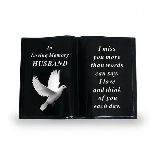 Graveside Plaque Memorial Black Book With Dove Remembrance Ornament - Husband