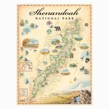 Shenandoah National Park Hand-Drawn Map Lithographic Print Only