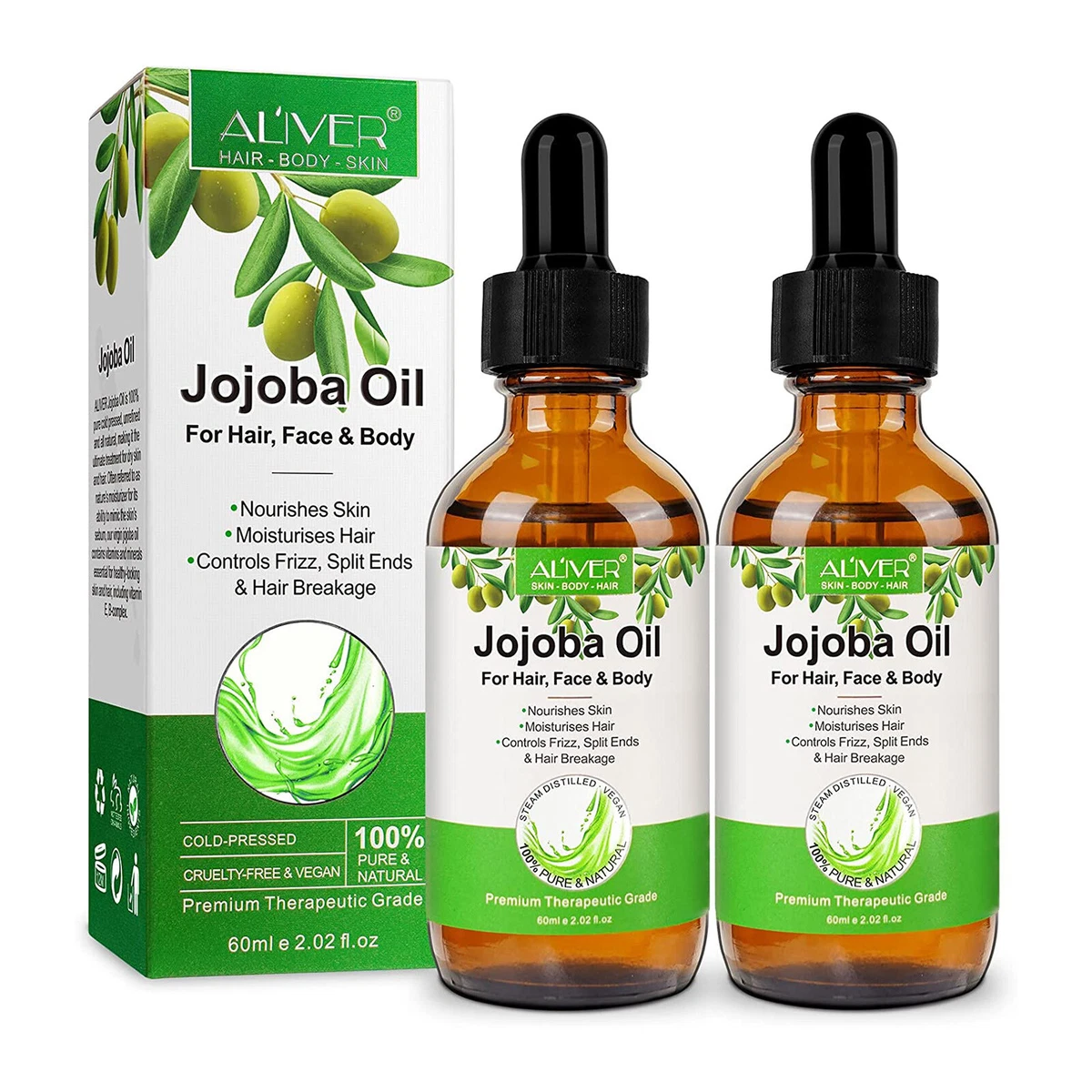 2x Aliver Jojoba Oil for Hair Face Body Skin Nail Pure Natural