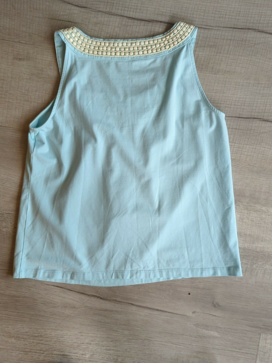 Haut Femme Talbots Taille L - Cachemire Beige Et Turquoise, Manches Longues, Style Froncé