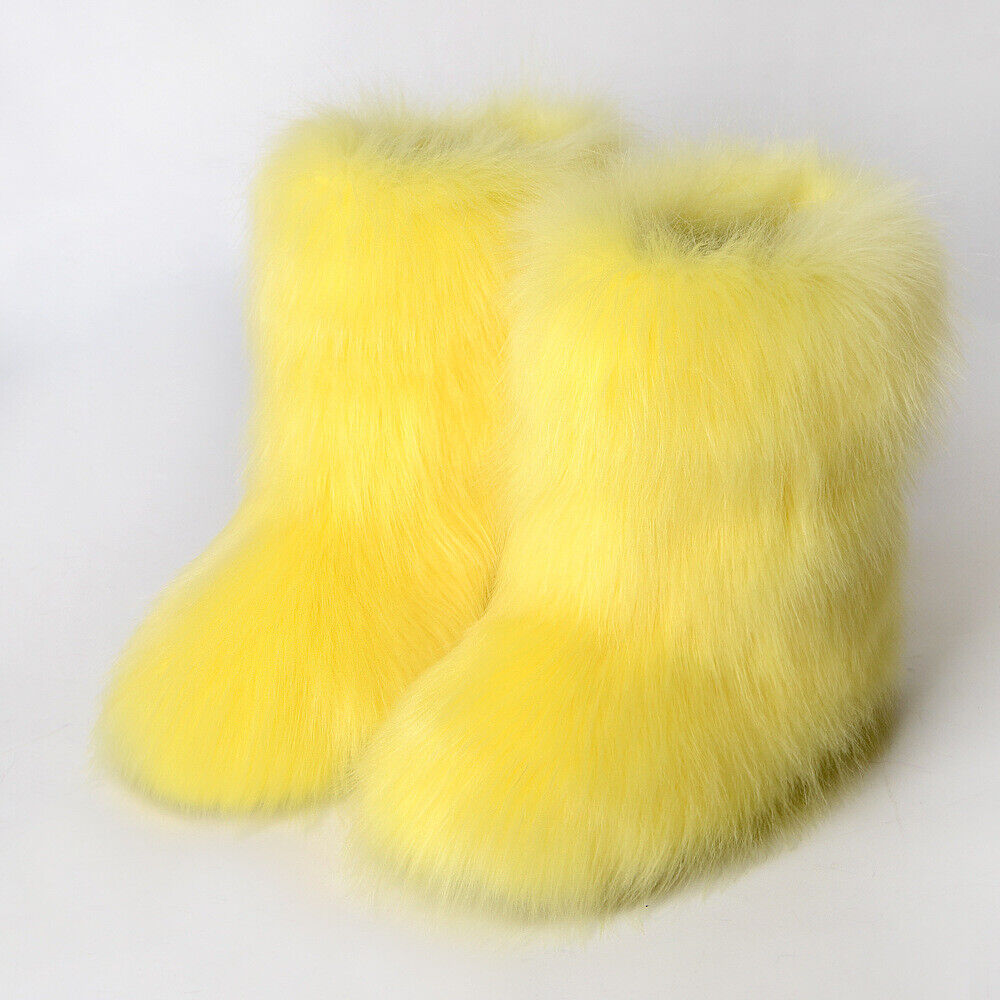 Faux Fur Boots Women Fuzzy Fluffy Furry Round Toe Winter Faux Fur Boots Women Fuzzy Fluffy Furry Round Toe Winter
