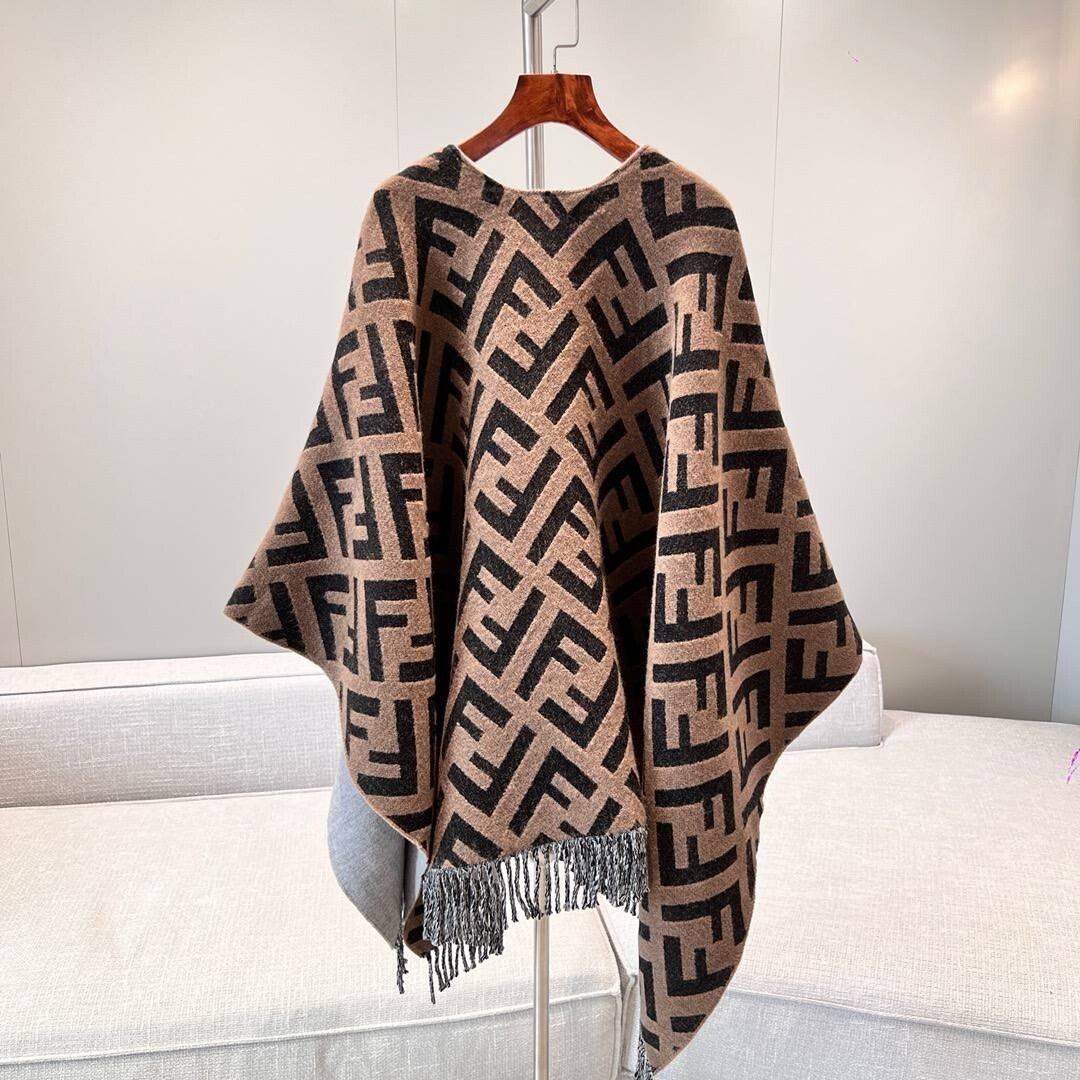 コート FENDI Wool and cashmere poncho with leather profiles Beige s-l1200.jpg