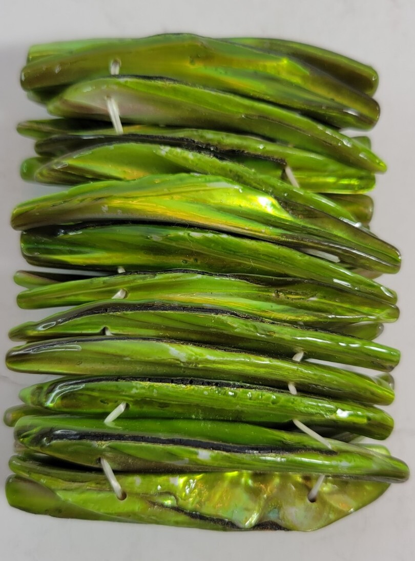 Green Glass Long Rectangular Stick Bead Stretch B… - image 3