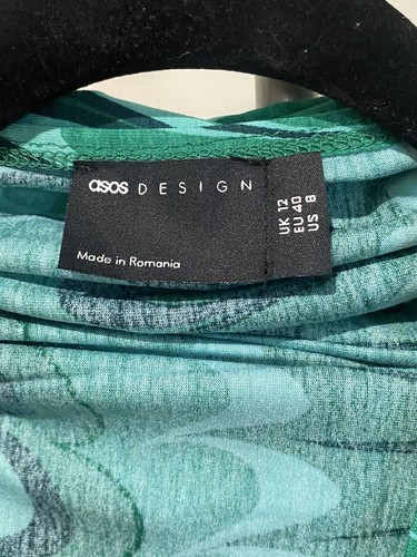 ASOS Design-Extreme Halter Cowl Mini Dress-Size: 8-Color: Green Wave Print-NEW!! - Picture 8 of 22