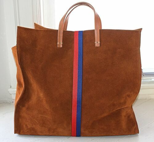 Clare V. - Petit Simple Tote in Camel Suede w/ Pacific, Cherry Red & E