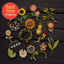 Vintage Women Flower Leave Enamel Brooch Pin ...