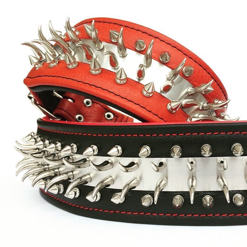 Handmade genuine leather dog collar. 2.8 inch wide, stainless steel & 1`` spikes Zapas w specjalnej cenie