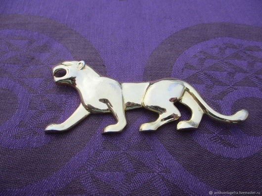 Broche Panthère Années 1970 - Métal Doré Et Oxydes - Occasion Vintage