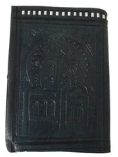 Wallet Moroccan Leather Genuine carved Bi-fold Handmade Unisex Black Medium