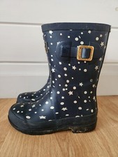 JOULES Girls 1 Rain Boots Wellies Navy Blue White Stars