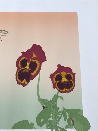 Pansies rana e falena. Stampa serigrafica dell'artista elencato Philip Sheffield anni '80 - Foto 4 di 9