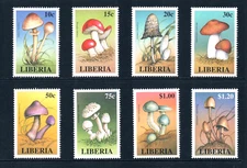 $14.00 Scott Value - 1998 LIBERIA 8v Mushrooms African Wildlife MNH NH UMM