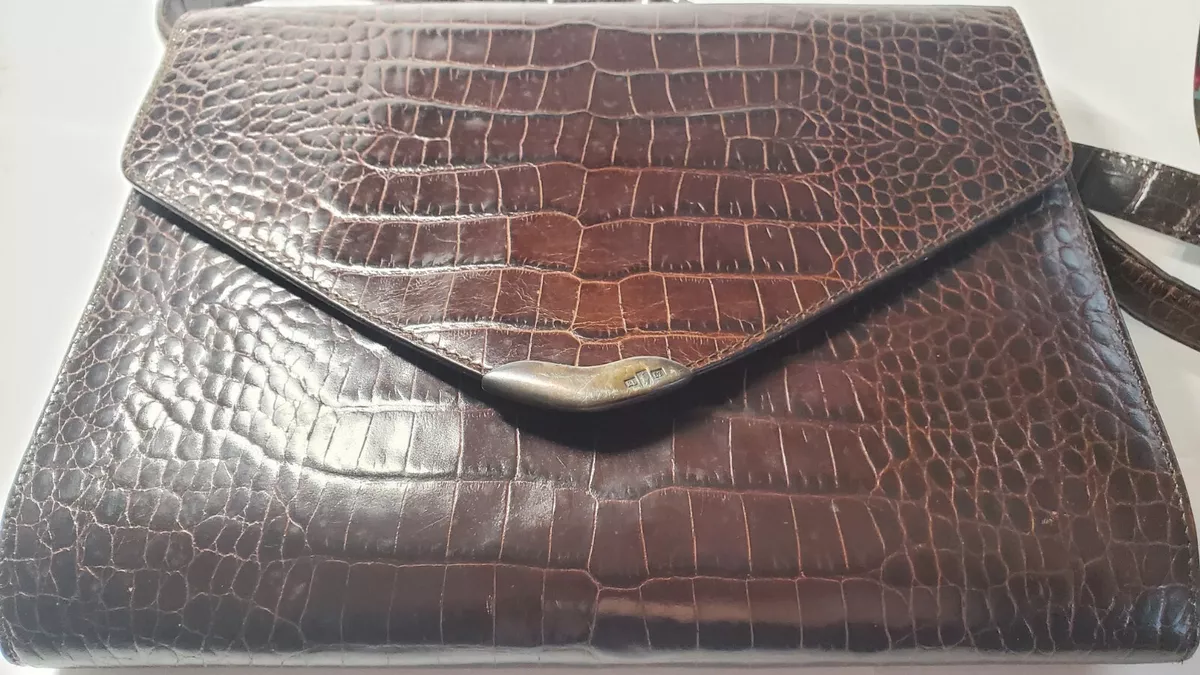 Vintage Ralph Lauren Crocodile Embossed Leather Bag With Sterling Silver