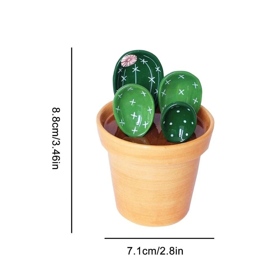 Porcelain Measuring Cup Cactus Shape Kitchen Decor Measuring Spoons Set Baking - Image 2 of 4