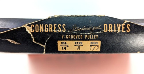 NOS! Vintage Congress 14.00” OD 1/2” Fixed Bore Die-Cast V-Belt Pulley, Type A - Picture 2 of 7