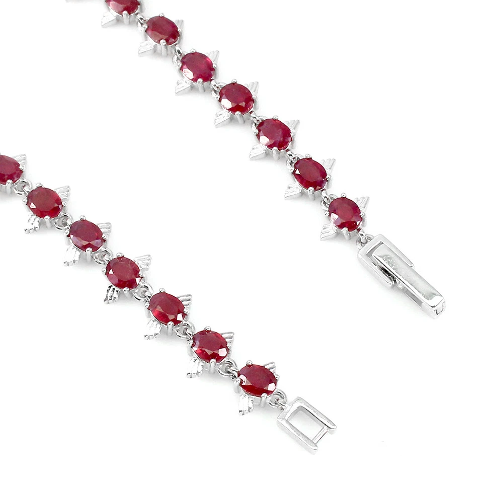 925 Sterling Silver Bracelet Oval Ruby Natural Gemstone Jewelry 7inches Gift - Image 3 of 4