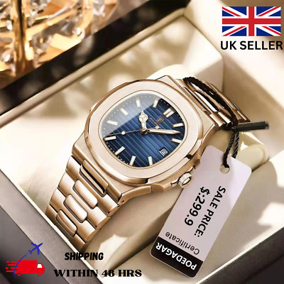 Luxury Business POEDAGAR Waterproof Luminous Square SS Men's Quartz Watches+Box