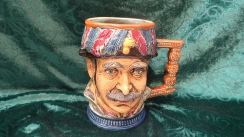 Vintage Signed Capodimonte 1970's Orvis Italy MAN Feathers Beer Mug Toby Jug 5''