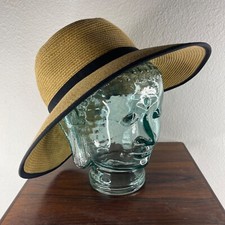 Sun N Sand UPF 50 Protection Backless Straw Sun Hat Adjustable Black Trim EUC