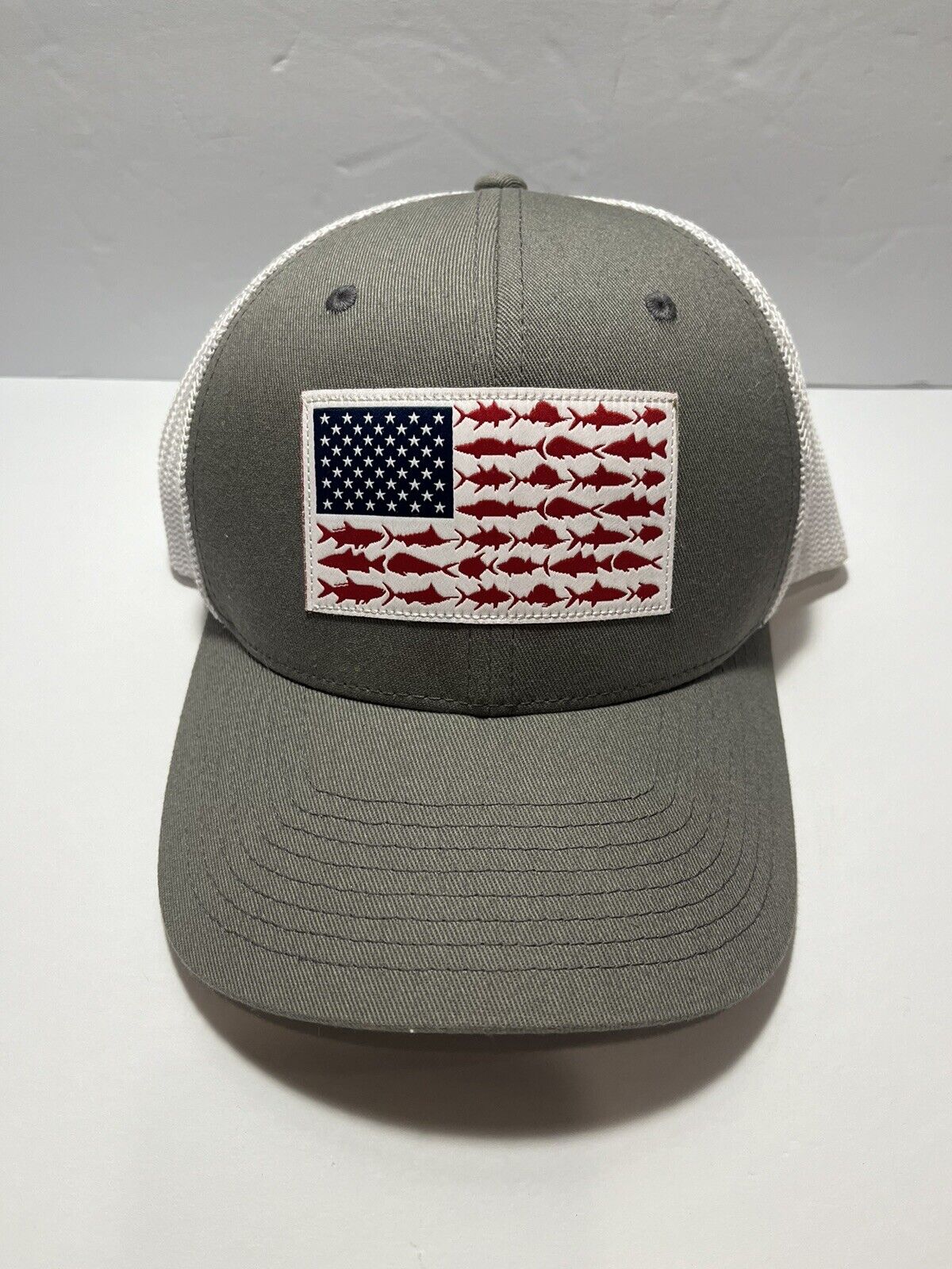 Columbia Fitted S/M PFG American Flag Fishing Hat Grey Unisex Flexfit Cap