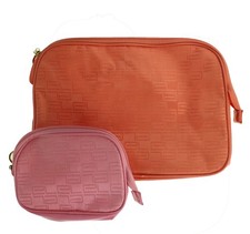 Estee Lauder '2pcs Satin-Touch Orange  Pink' Cosmetic Bag Set New