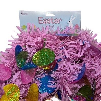 NEW Pretty Pink Easter Garland With Rainbow Holographic Eggs INDOOR, Artificial