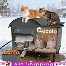 Elevated Heated Outdoor Cat House 360 Waterproof Insulated Shelter Multiple Cats