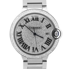 Cartier Ballon Bleu Stainless Steel PAVE DIAMOND Roman 42mm W69012Z4 3001 Watch
