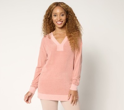 Barefoot Dreams Reg. CozyChic Ultra Lite Color Block V-Neck Tunic Wild Rose Mult